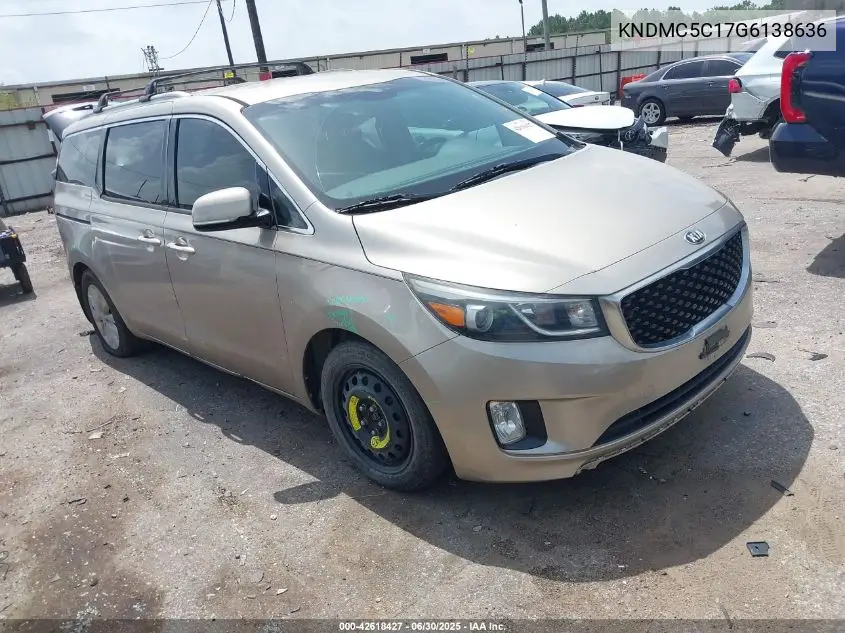 2016 Kia Sedona Ex VIN: KNDMC5C17G6138636 Lot: 42618427