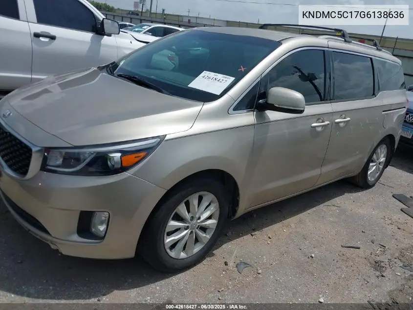 2016 Kia Sedona Ex VIN: KNDMC5C17G6138636 Lot: 42618427