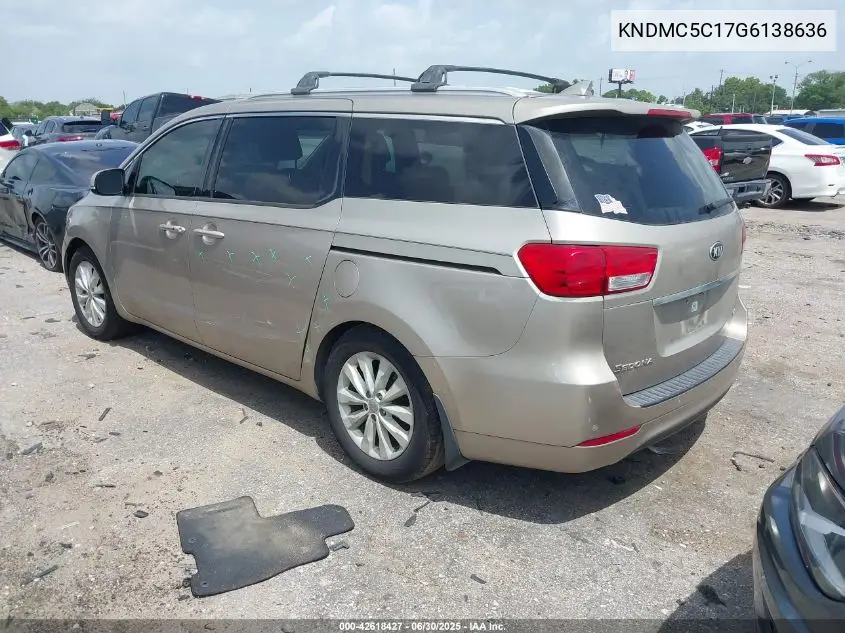 2016 Kia Sedona Ex VIN: KNDMC5C17G6138636 Lot: 42618427