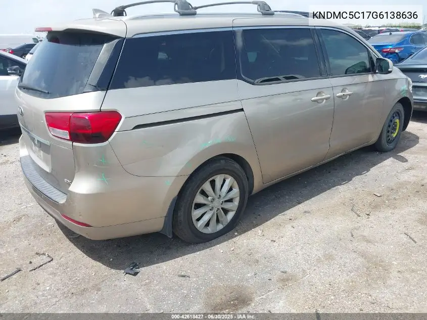 2016 Kia Sedona Ex VIN: KNDMC5C17G6138636 Lot: 42618427