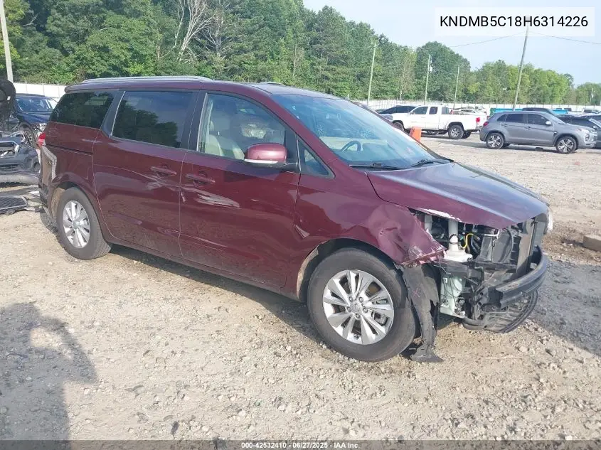 2017 Kia Sedona Lx VIN: KNDMB5C18H6314226 Lot: 42532410