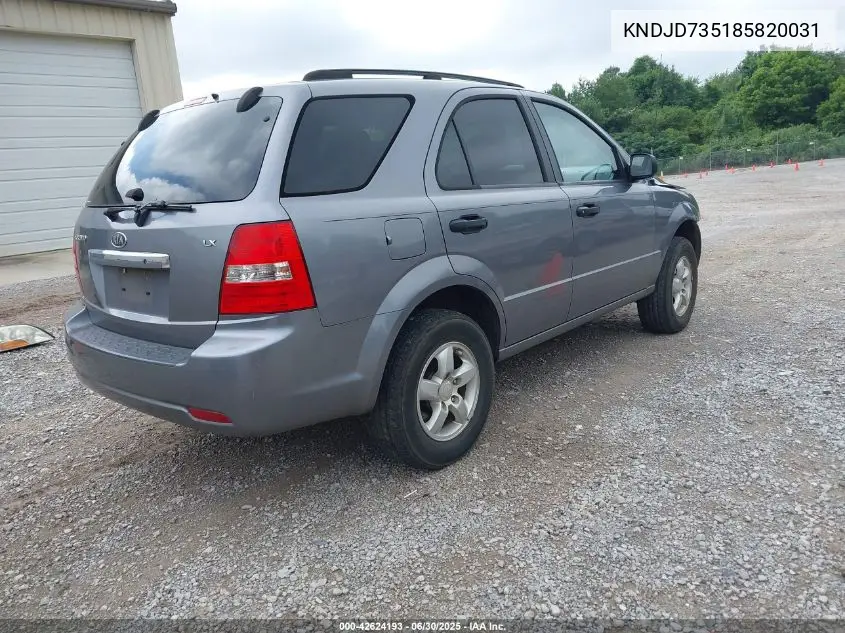 2008 Kia Sorento Lx VIN: KNDJD735185820031 Lot: 42624193