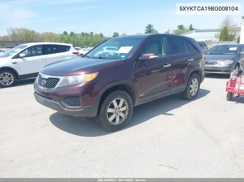 2011 Kia Sorento Lx VIN: 5XYKTCA19BG008104 Lot: 42250877