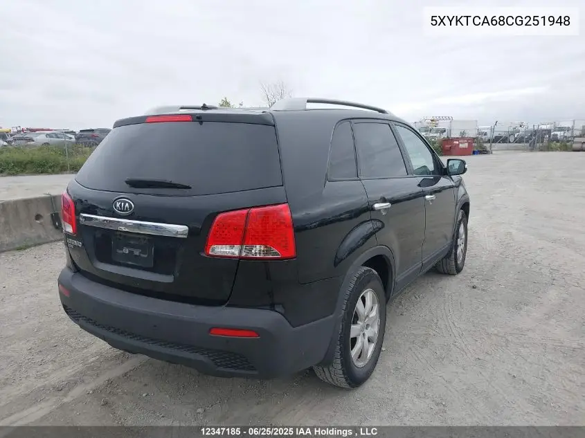2012 Kia Sorento Lx VIN: 5XYKTCA68CG251948 Lot: 12347185