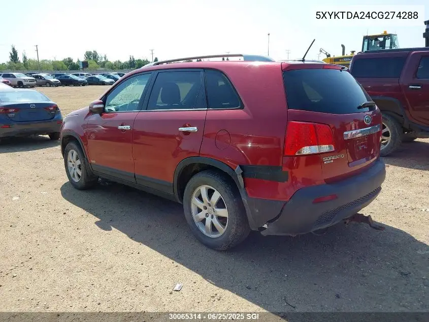 2012 Kia Sorento Lx VIN: 5XYKTDA24CG274288 Lot: 30065314