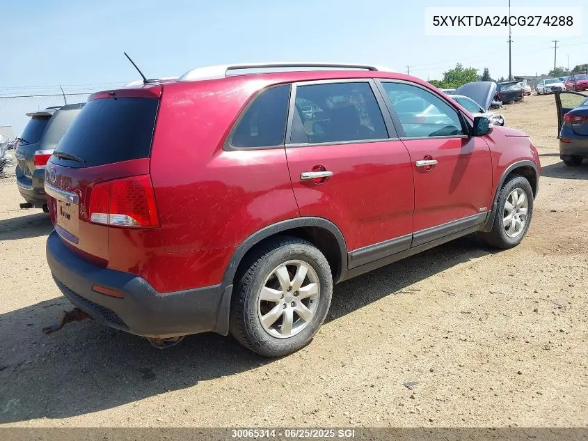 2012 Kia Sorento Lx VIN: 5XYKTDA24CG274288 Lot: 30065314