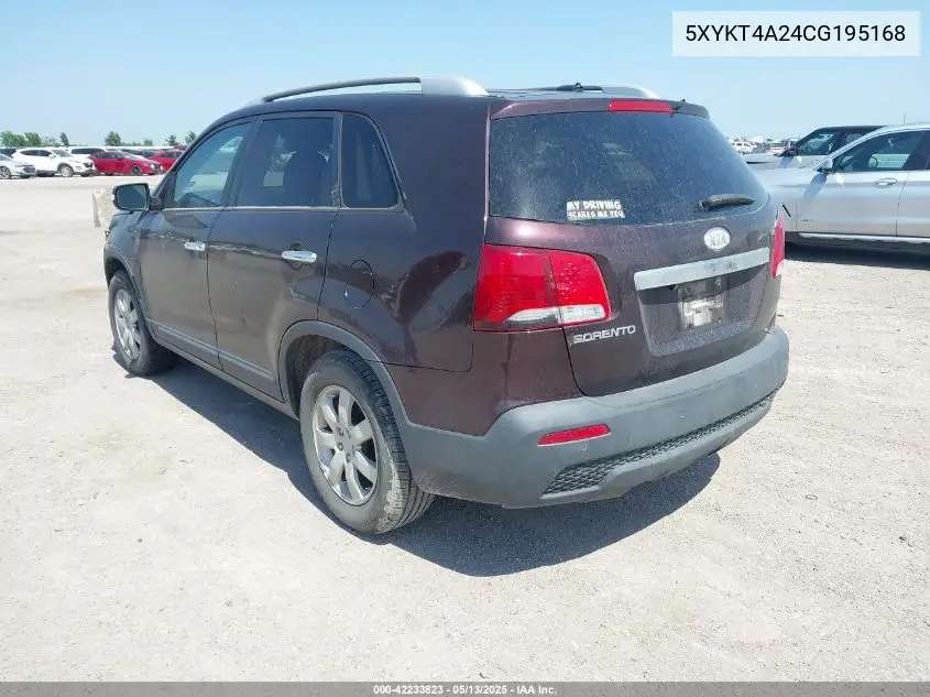2012 Kia Sorento Lx VIN: 5XYKT4A24CG195168 Lot: 42233823