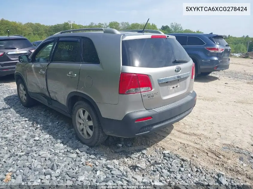 2012 Kia Sorento Lx VIN: 5XYKTCA6XCG278424 Lot: 42240713