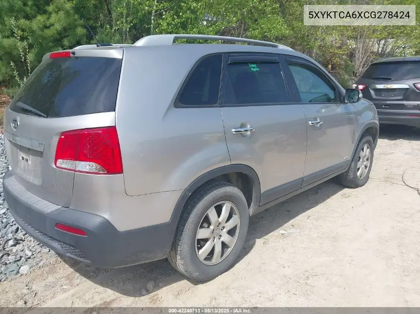2012 Kia Sorento Lx VIN: 5XYKTCA6XCG278424 Lot: 42240713