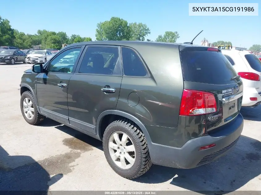 2012 Kia Sorento Lx VIN: 5XYKT3A15CG191986 Lot: 42261039