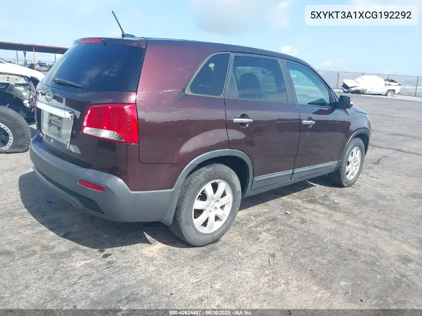 2012 Kia Sorento Lx VIN: 5XYKT3A1XCG192292 Lot: 42624487