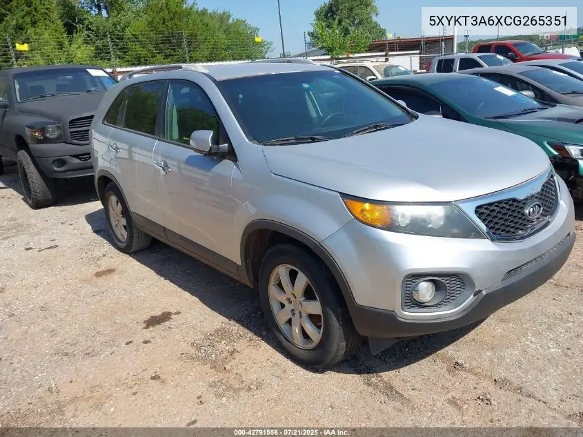2012 Kia Sorento Lx VIN: 5XYKT3A6XCG265351 Lot: 42791556