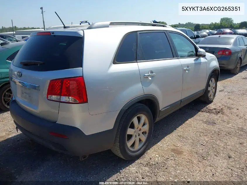 2012 Kia Sorento Lx VIN: 5XYKT3A6XCG265351 Lot: 42791556