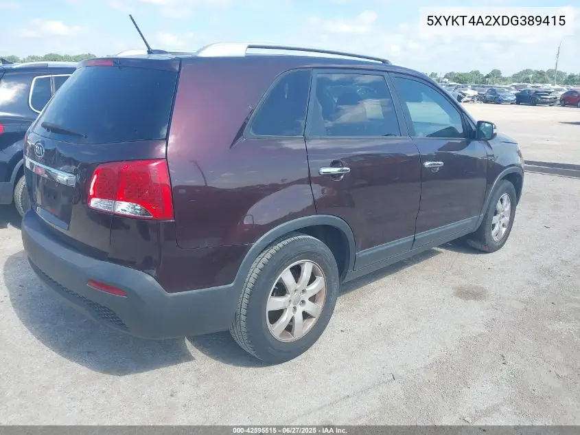 2013 Kia Sorento Lx V6 VIN: 5XYKT4A2XDG389415 Lot: 42595515