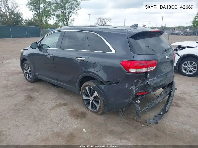 2016 Kia Sorento 2.0T Ex VIN: 5XYPHDA18GG142669 Lot: 42257533