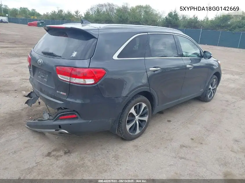 2016 Kia Sorento 2.0T Ex VIN: 5XYPHDA18GG142669 Lot: 42257533