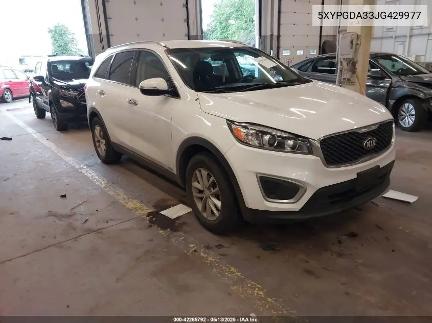 2018 Kia Sorento 2.4L Lx VIN: 5XYPGDA33JG429977 Lot: 42265792