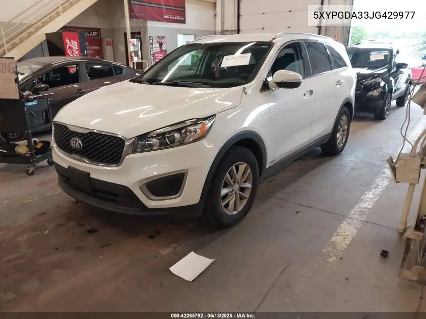 2018 Kia Sorento 2.4L Lx VIN: 5XYPGDA33JG429977 Lot: 42265792