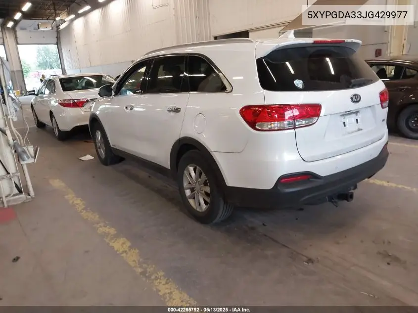 2018 Kia Sorento 2.4L Lx VIN: 5XYPGDA33JG429977 Lot: 42265792