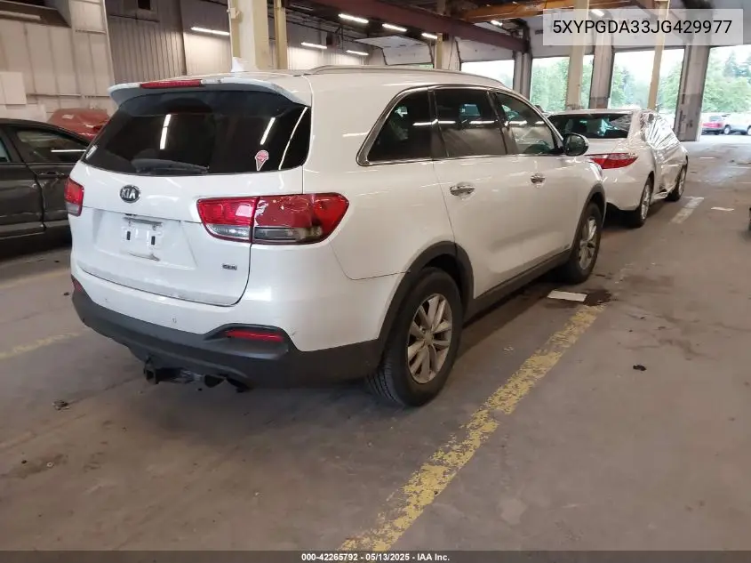 2018 Kia Sorento 2.4L Lx VIN: 5XYPGDA33JG429977 Lot: 42265792
