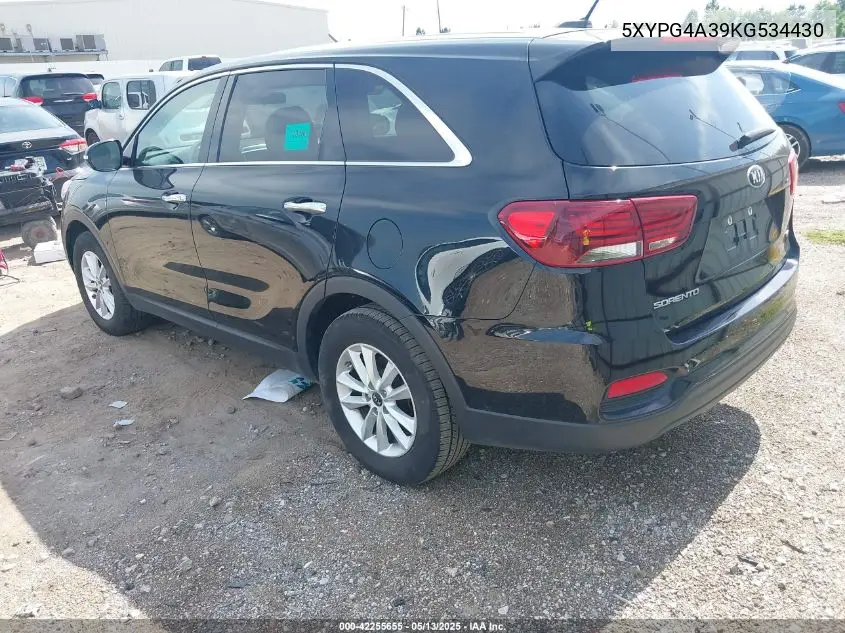 2019 Kia Sorento 2.4L L VIN: 5XYPG4A39KG534430 Lot: 42255655