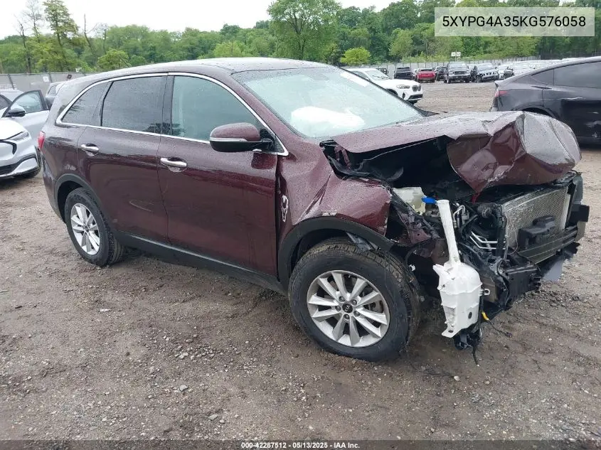 2019 Kia Sorento 2.4L Lx VIN: 5XYPG4A35KG576058 Lot: 42267512