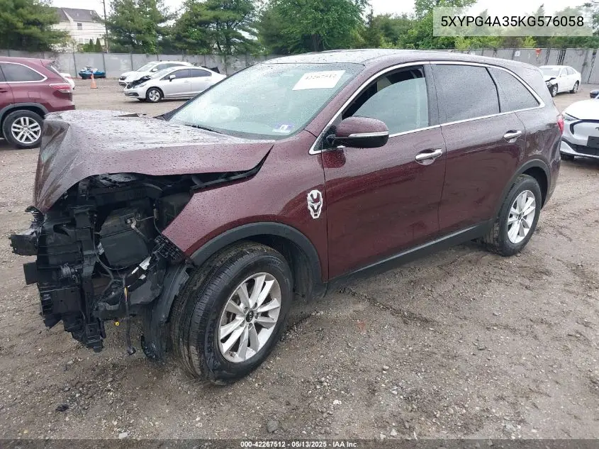 2019 Kia Sorento 2.4L Lx VIN: 5XYPG4A35KG576058 Lot: 42267512