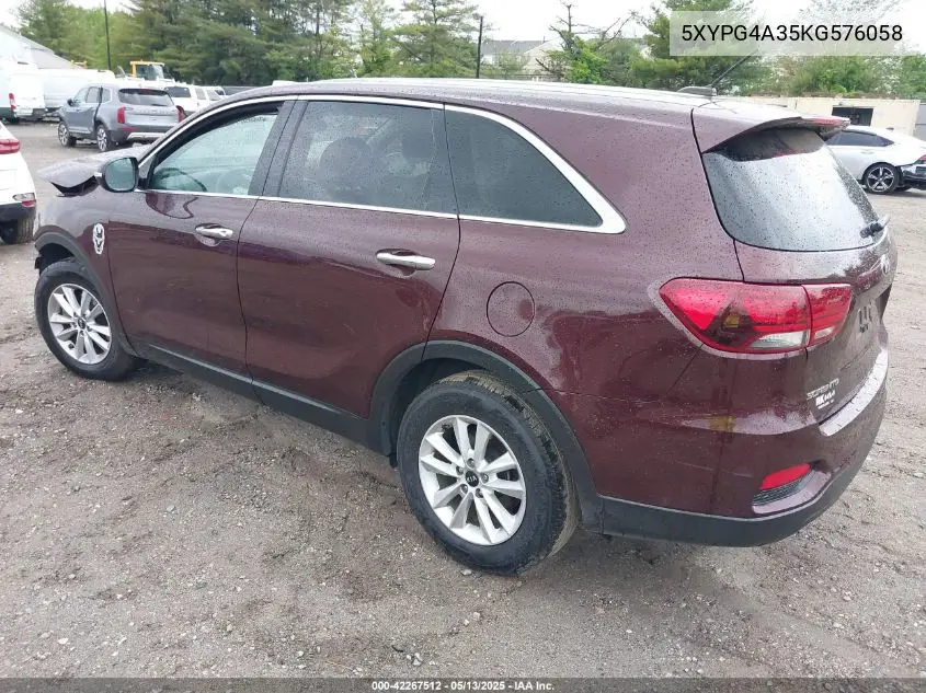 2019 Kia Sorento 2.4L Lx VIN: 5XYPG4A35KG576058 Lot: 42267512