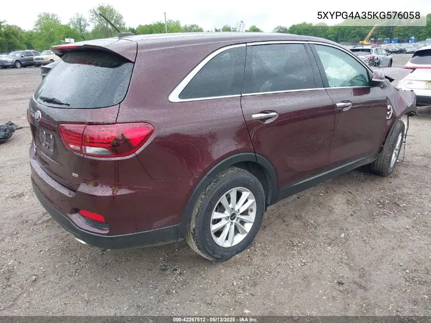 2019 Kia Sorento 2.4L Lx VIN: 5XYPG4A35KG576058 Lot: 42267512