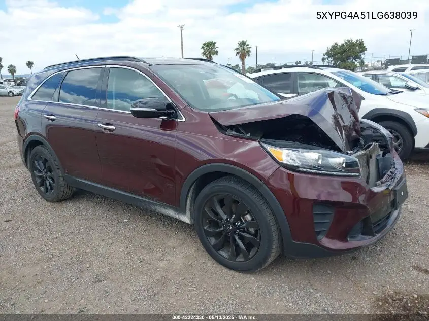 2020 Kia Sorento 3.3L S VIN: 5XYPG4A51LG638039 Lot: 42224330