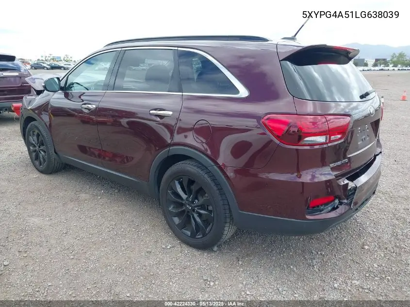 2020 Kia Sorento 3.3L S VIN: 5XYPG4A51LG638039 Lot: 42224330