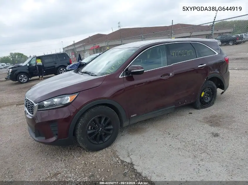 2020 Kia Sorento 2.4L Lx VIN: 5XYPGDA38LG644919 Lot: 42252717
