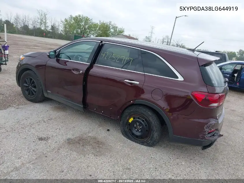 2020 Kia Sorento 2.4L Lx VIN: 5XYPGDA38LG644919 Lot: 42252717