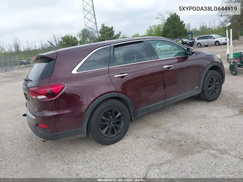 2020 Kia Sorento 2.4L Lx VIN: 5XYPGDA38LG644919 Lot: 42252717
