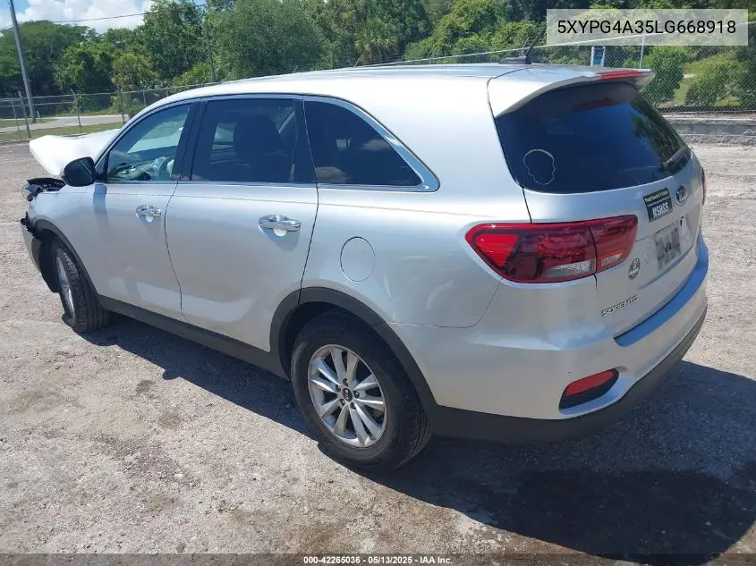 2020 Kia Sorento 2.4L L VIN: 5XYPG4A35LG668918 Lot: 42265036