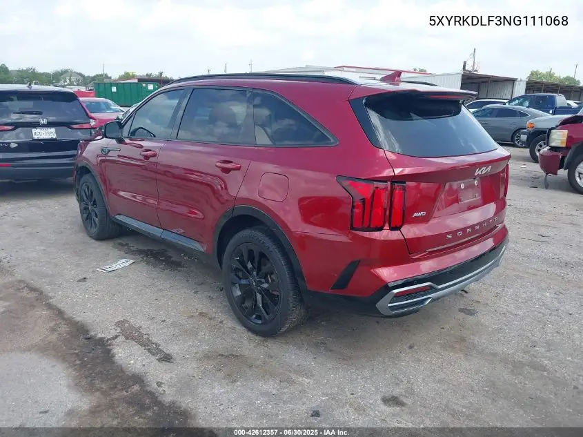 2022 Kia Sorento Sx VIN: 5XYRKDLF3NG111068 Lot: 42612357
