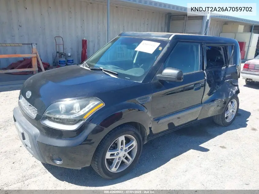 2010 Kia Soul + VIN: KNDJT2A26A7059702 Lot: 42609551