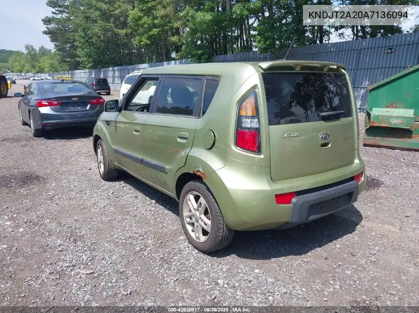2010 Kia Soul + VIN: KNDJT2A20A7136094 Lot: 42625817