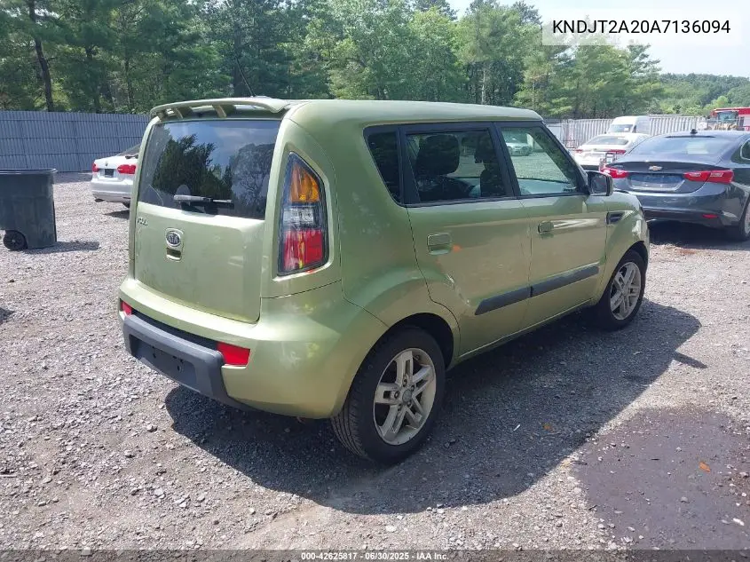 2010 Kia Soul + VIN: KNDJT2A20A7136094 Lot: 42625817