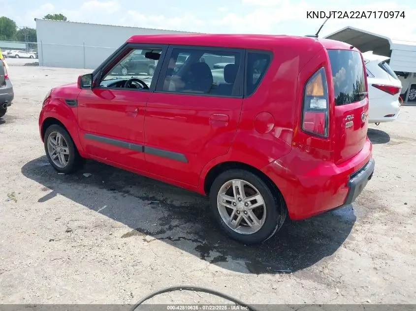 2010 Kia Soul + VIN: KNDJT2A22A7170974 Lot: 42810636