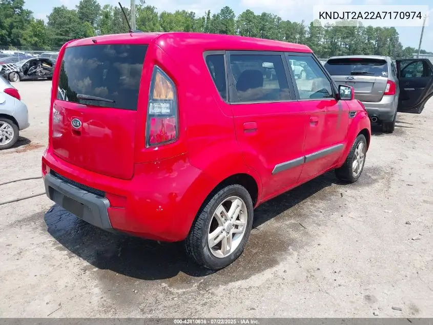 2010 Kia Soul + VIN: KNDJT2A22A7170974 Lot: 42810636