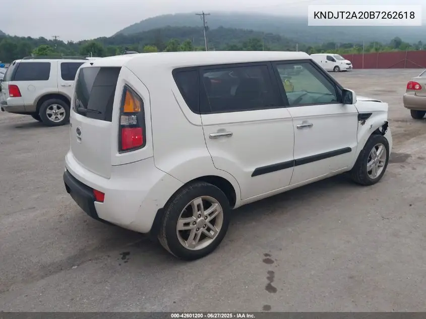 2011 Kia Soul + VIN: KNDJT2A20B7262618 Lot: 42601200