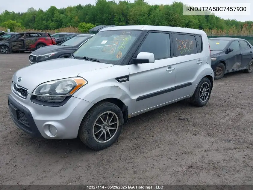 2012 Kia Soul 1.6L VIN: KNDJT2A58C7457930 Lot: 12327114