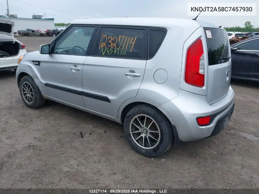 2012 Kia Soul 1.6L VIN: KNDJT2A58C7457930 Lot: 12327114
