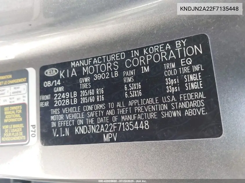 2015 Kia Soul VIN: KNDJN2A22F7135448 Lot: 42805688
