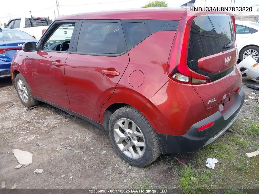 2022 Kia Soul Ex VIN: KNDJ33AU8N7833820 Lot: 12336098