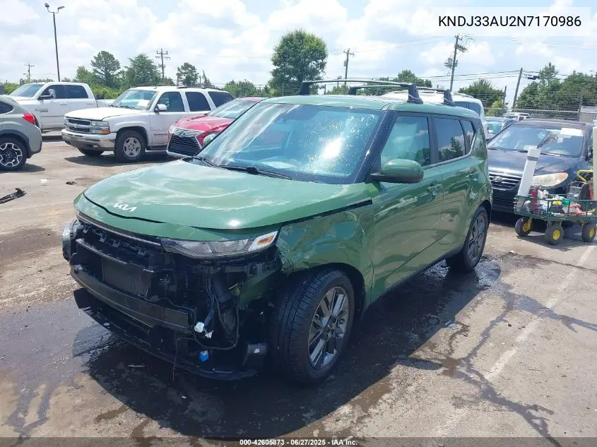 2022 Kia Soul Ex VIN: KNDJ33AU2N7170986 Lot: 42605873