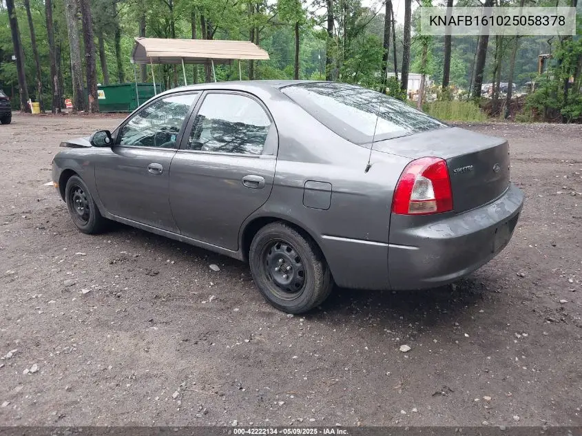 2002 Kia Spectra Gs/Gsx VIN: KNAFB161025058378 Lot: 42222134