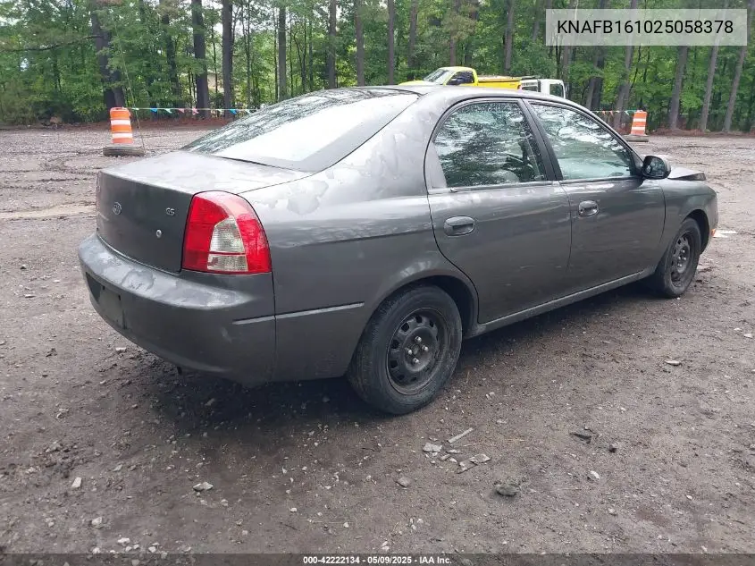 2002 Kia Spectra Gs/Gsx VIN: KNAFB161025058378 Lot: 42222134