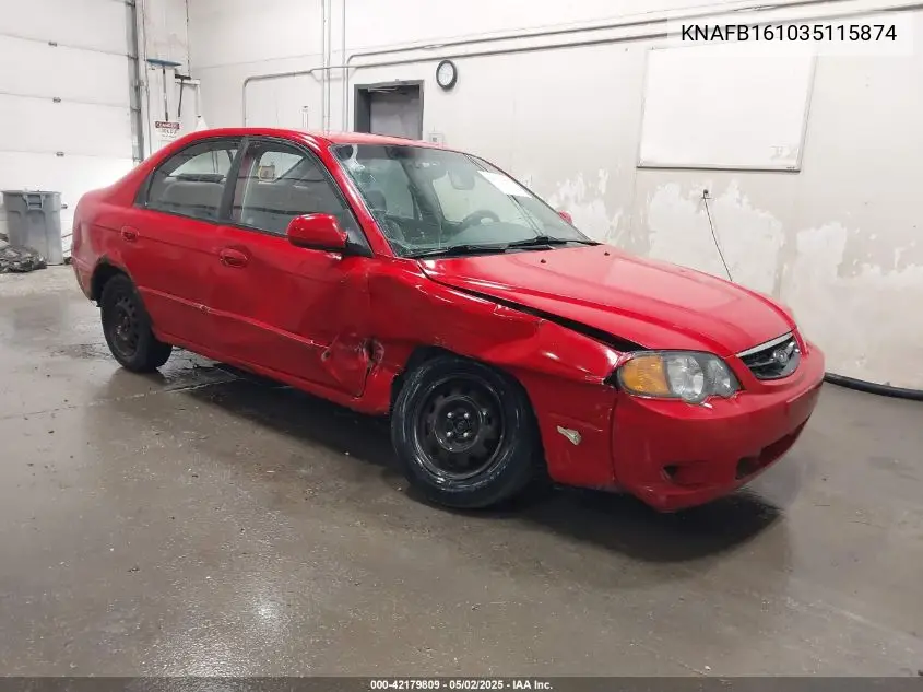 2003 Kia Spectra Gs/Gsx VIN: KNAFB161035115874 Lot: 42179809